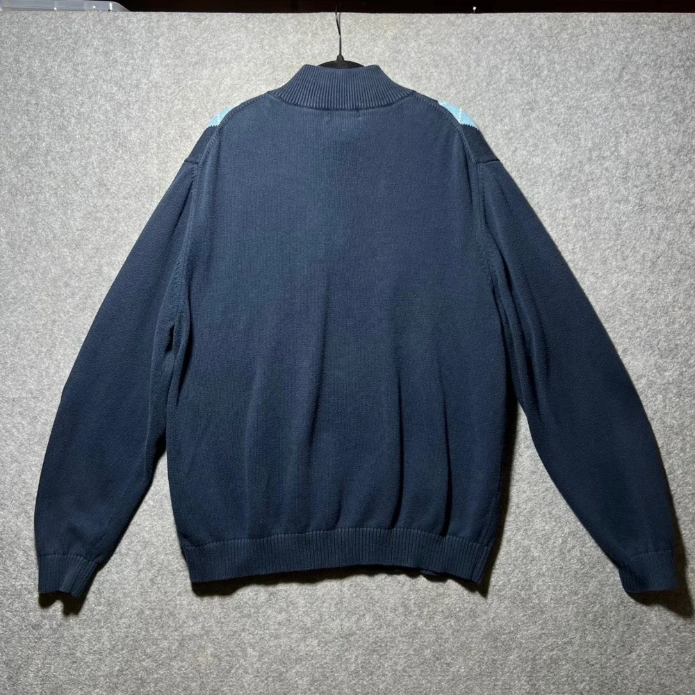 Vintage 90s Brooks Brothers Quarter Zip Sweater Mens XL Navy Blue Argyle‎